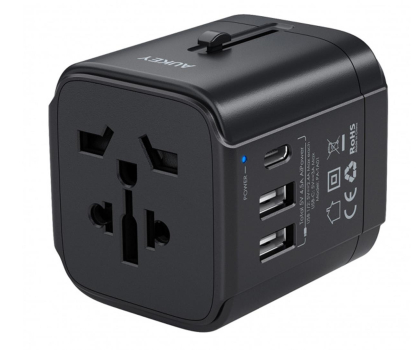 Ładowarka i akumulator AUKEY PA-TA01 Black uniwersalny podróżny adapter sieciowy 2xUSB+1xUSB C | 7.8A | pasuje w 150 krajach